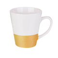 CANECA CERÂMICA CÔNICA BRANCO GLITTER NA BASE DOURADO - 355ML