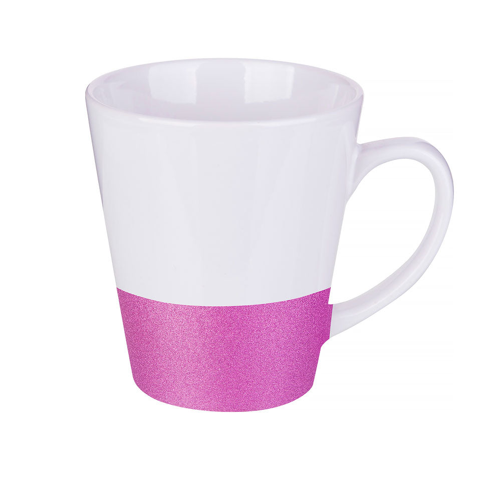 CANECA CERÂMICA CÔNICA BRANCO GLITTER NA BASE ROXO -  355ML