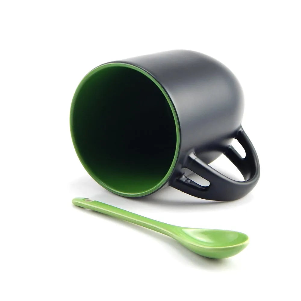 325ml Green Ceramic Magic Mug with Spoon for Sublimation