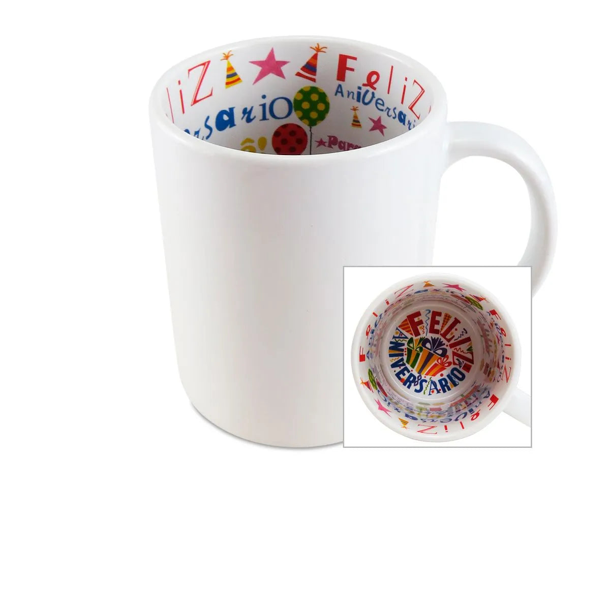 Caneca de Cerâmica Branca 325ml para Sublimação - Presente Feliz Aniversário