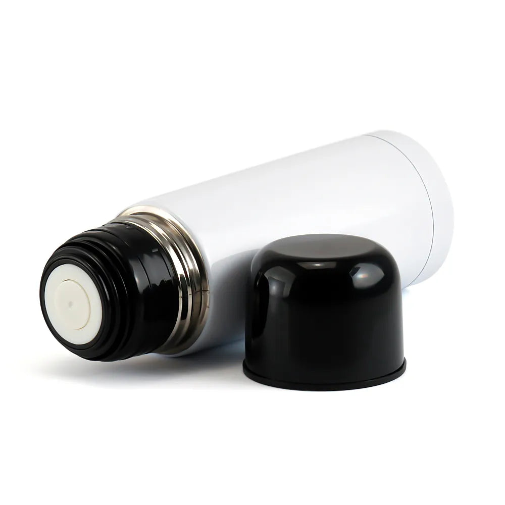 White 350ml Stainless Steel Thermal Bottle with Black Lid for Sublimation