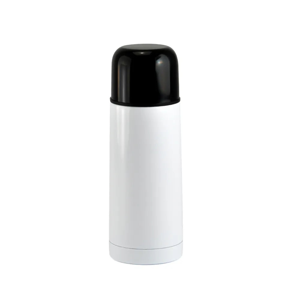 White 350ml Stainless Steel Thermal Bottle with Black Lid for Sublimation