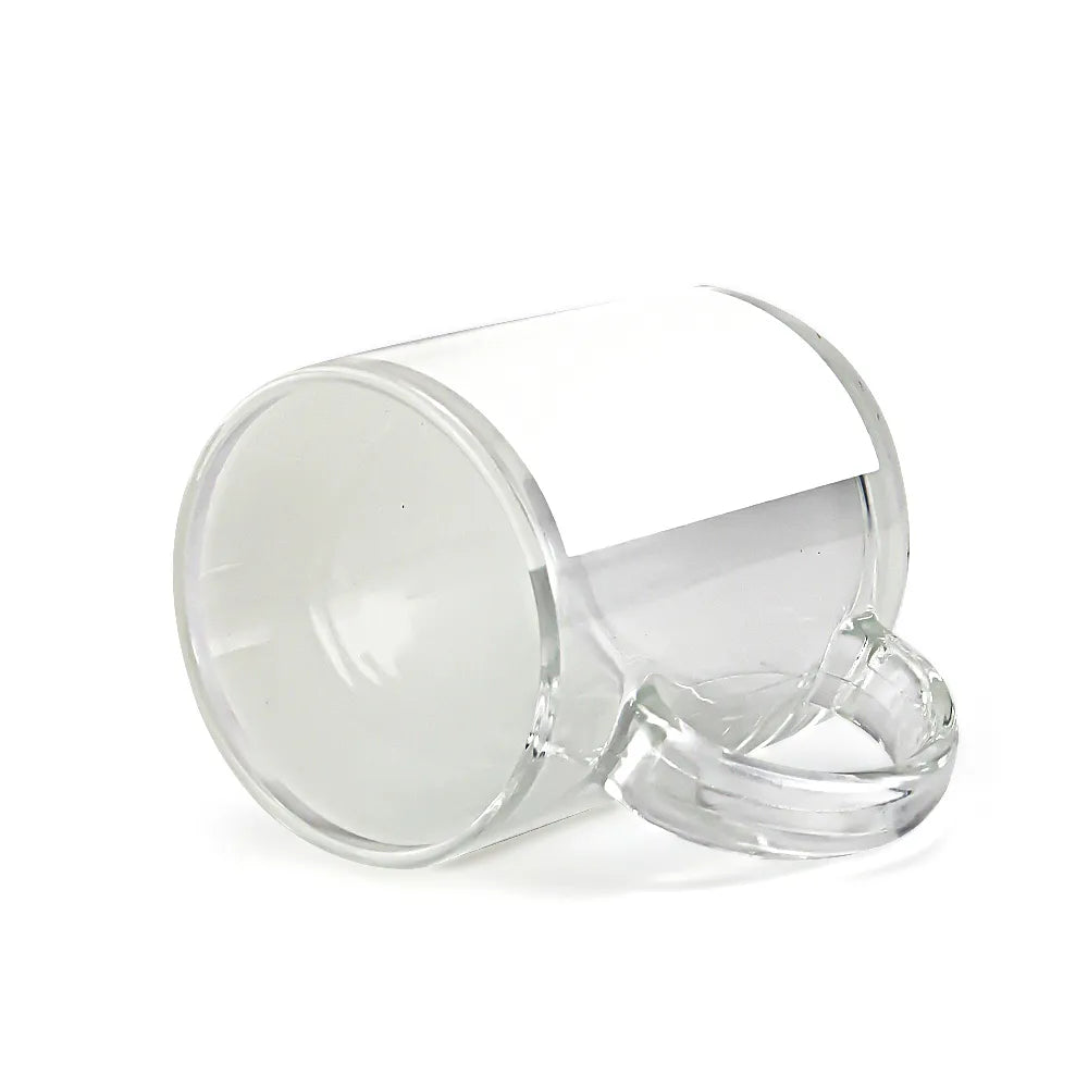 Caneca de Vidro Cristal 325ml com Tarja Branca para Sublimação