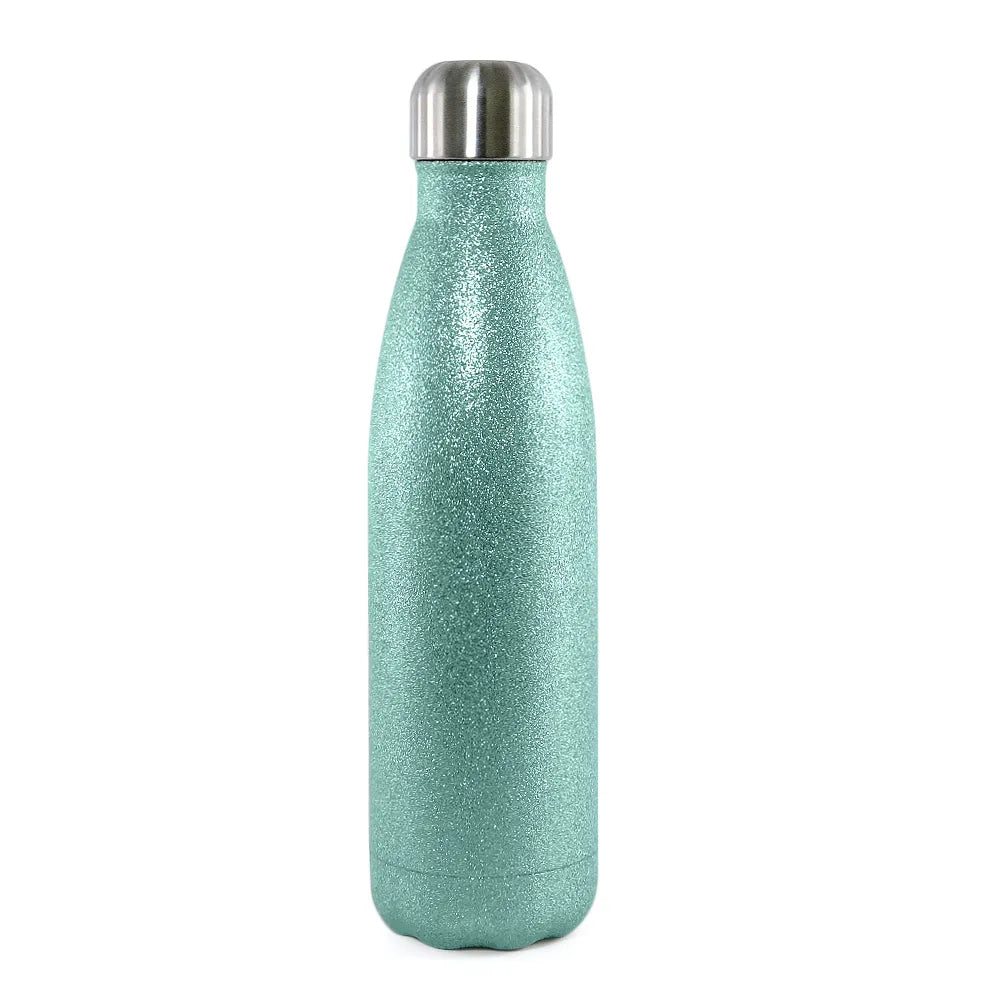 Garrafa Térmica de Inox 500ml Glitter Azul Claro com Cola para Sublimação