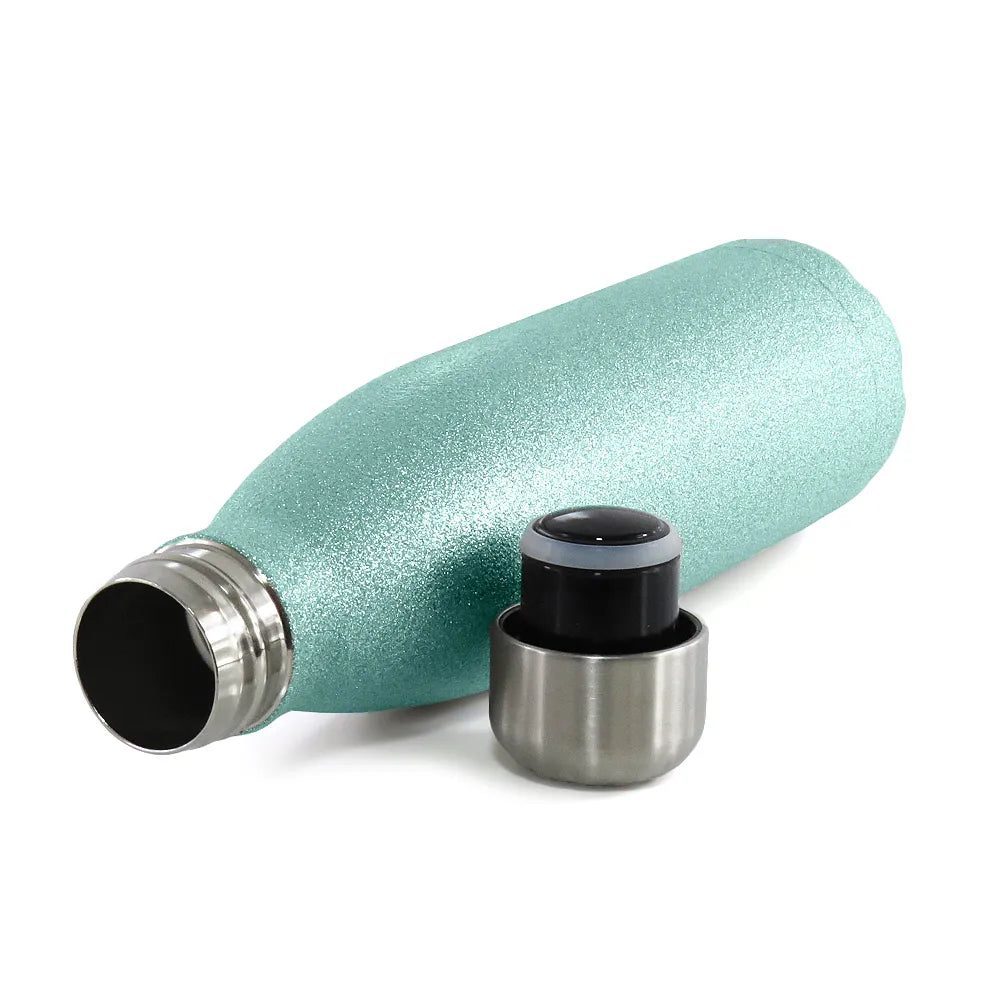 Garrafa Térmica de Inox 500ml Glitter Azul Claro com Cola para Sublimação