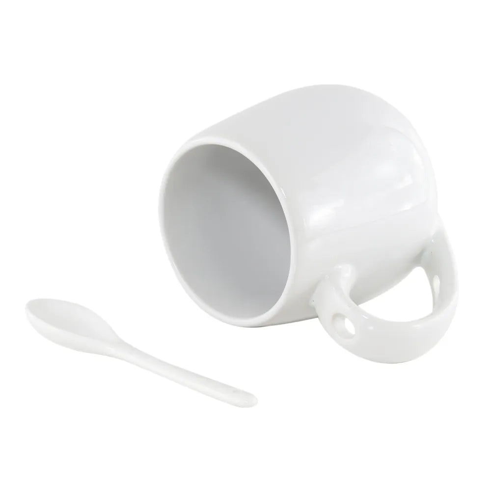 Caneca de Cerâmica Belly Branca 295ml com Colher Colorida para Sublimação