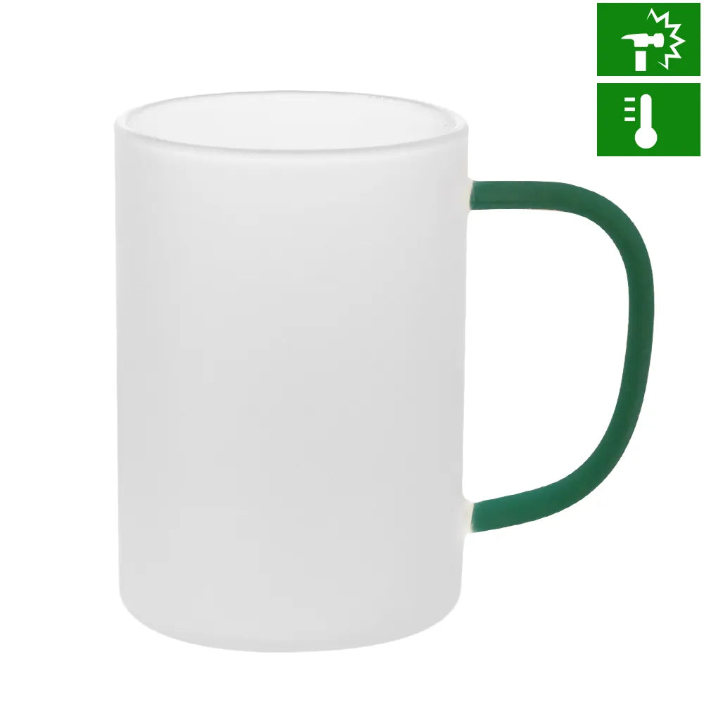 Caneca de Vidro 300ml com Alça Verde para Sublimação Borô