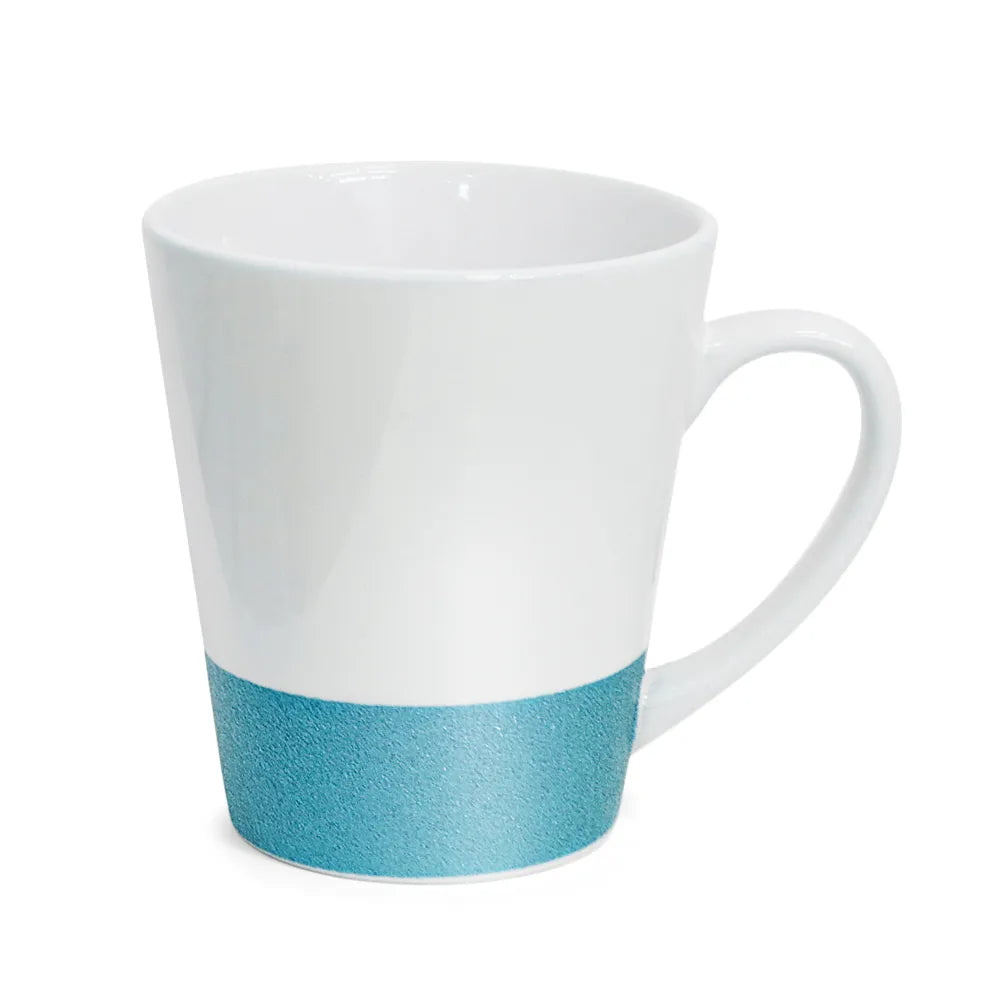 Caneca Cônica de Cerâmica Branca 355ml com Base Glitter Azul para Sublimação