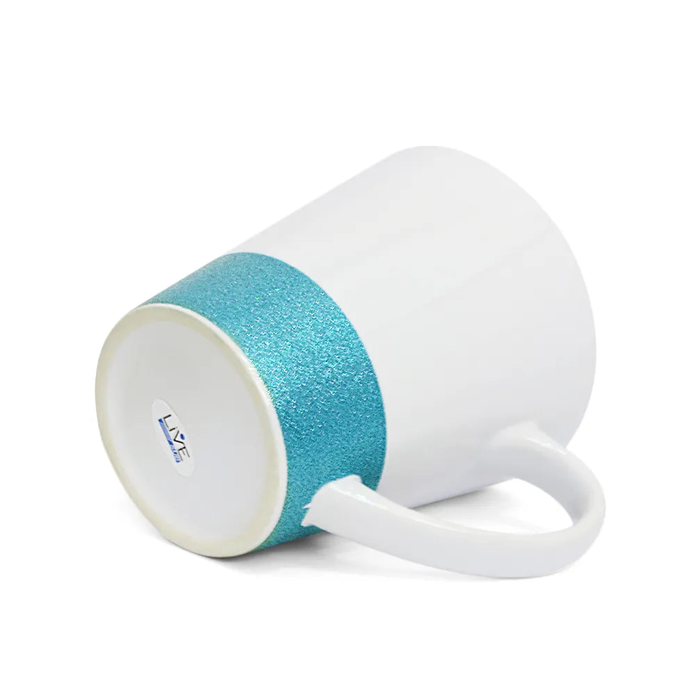 Caneca Cônica de Cerâmica Branca 355ml com Base Glitter Azul para Sublimação