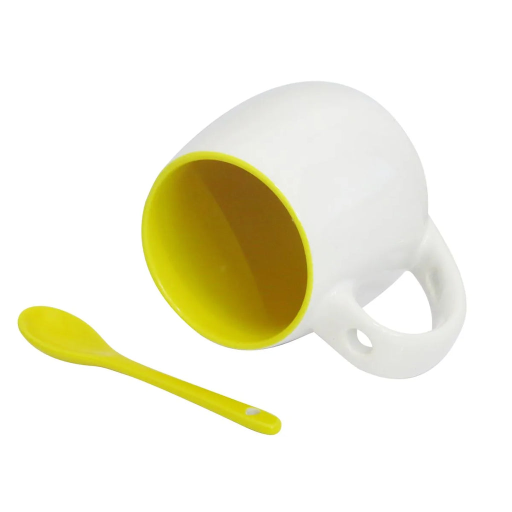 Belly Ceramic Mug 295ml White with Yellow Spoon for Sublimation