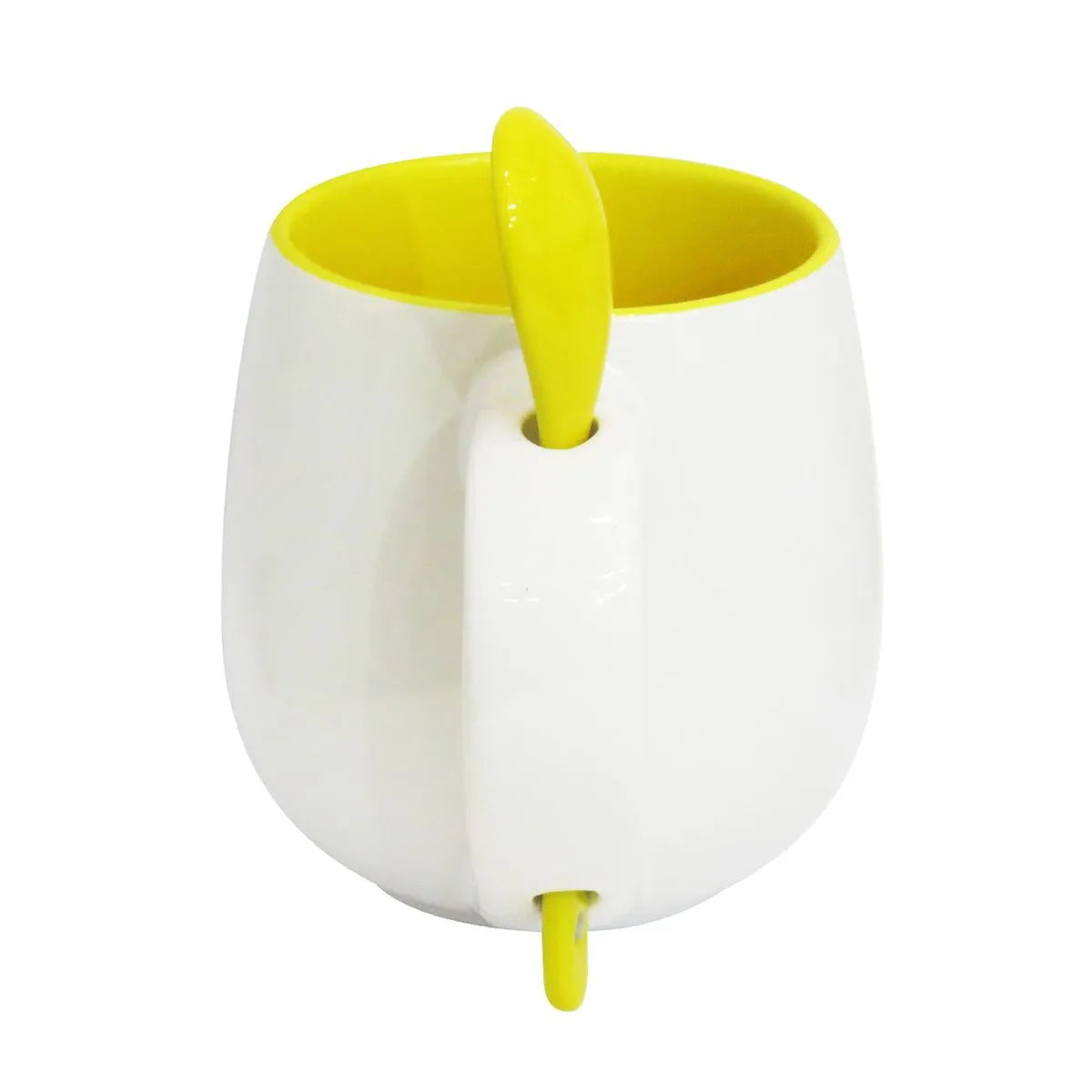 Belly Ceramic Mug 295ml White with Yellow Spoon for Sublimation