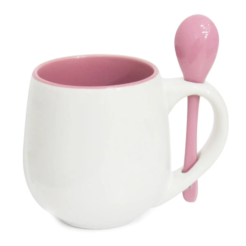Caneca de Cerâmica Branca 295ml com Colher Rosa para Sublimação