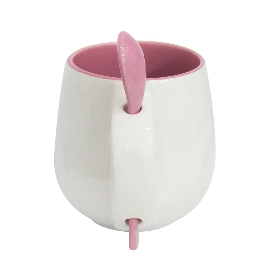 Caneca de Cerâmica Branca 295ml com Colher Rosa para Sublimação