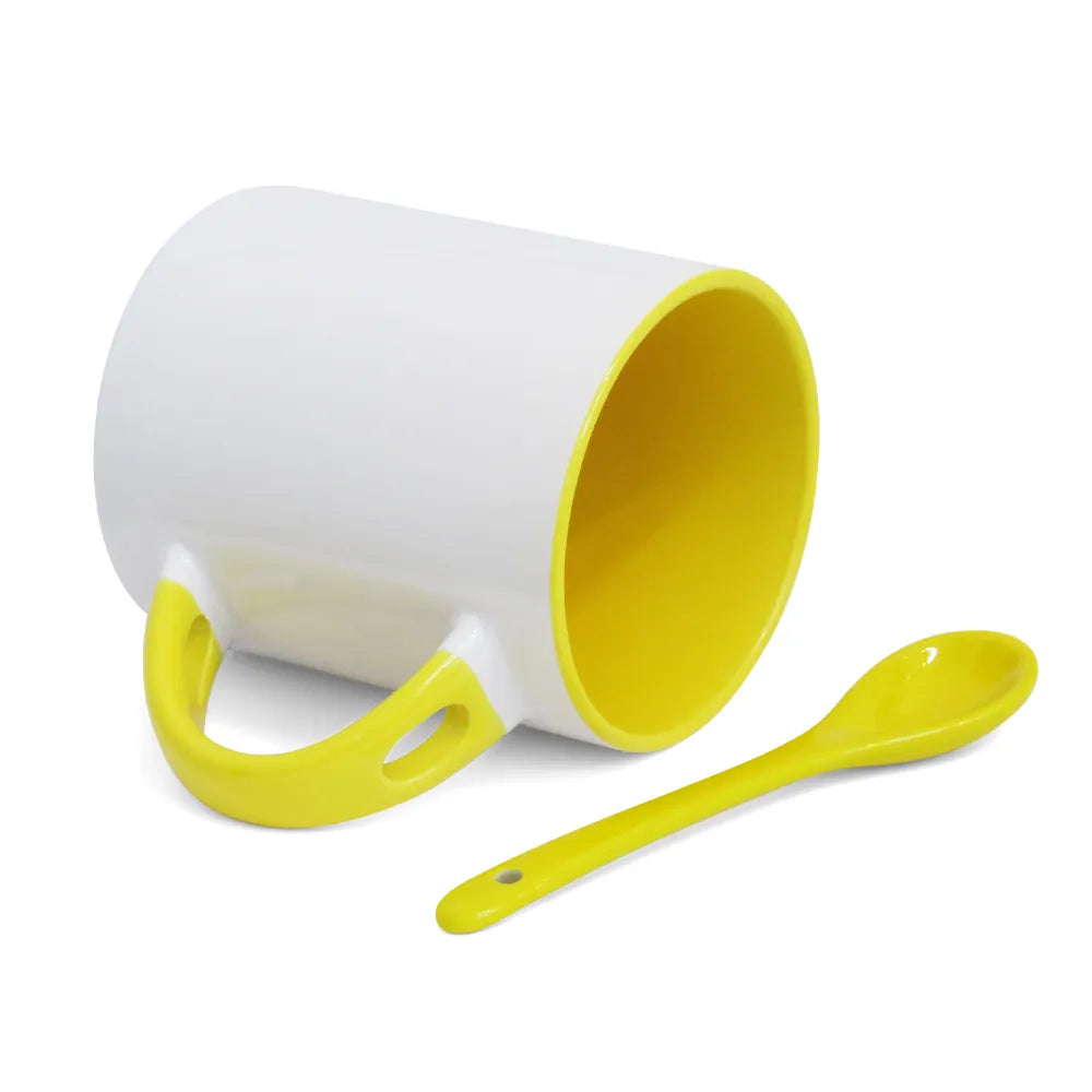 325ml Ceramic Mug with Spoon and Yellow Interior for Sublimation LiVE