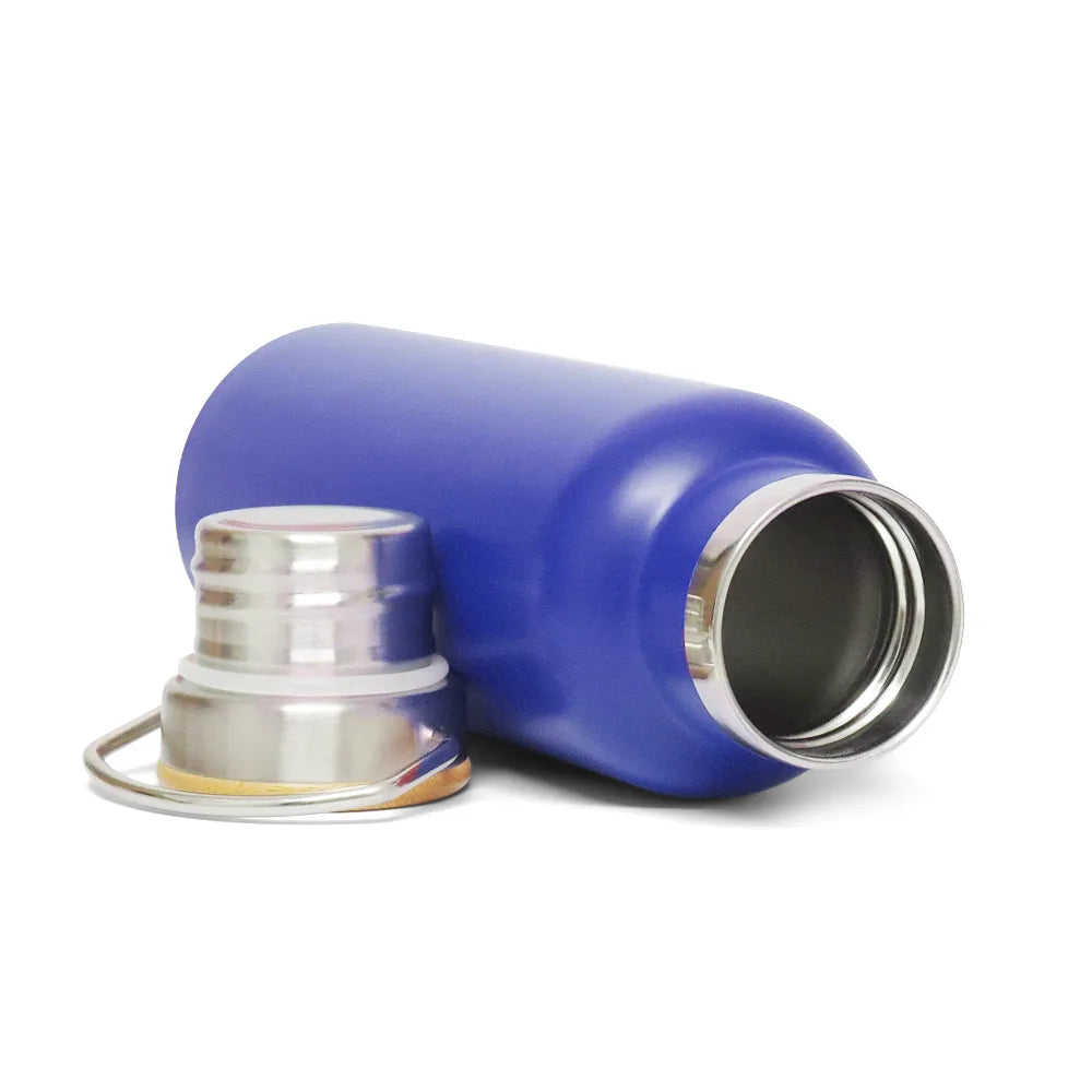 Matte Blue Stainless Steel Thermal Bottle 500ml with Bamboo Lid for Sublimation