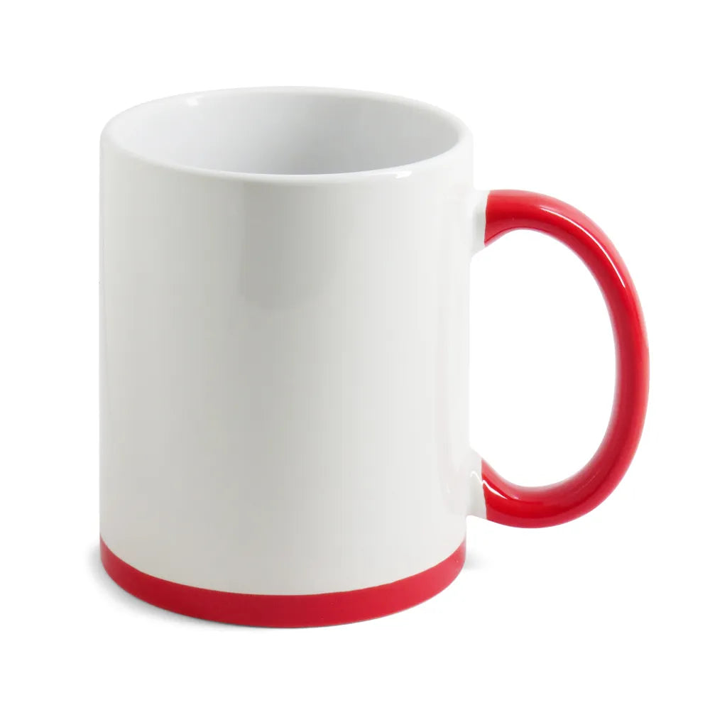 Caneca de Cerâmica Branca 325ml com Alça e Base Vermelha para Sublimação