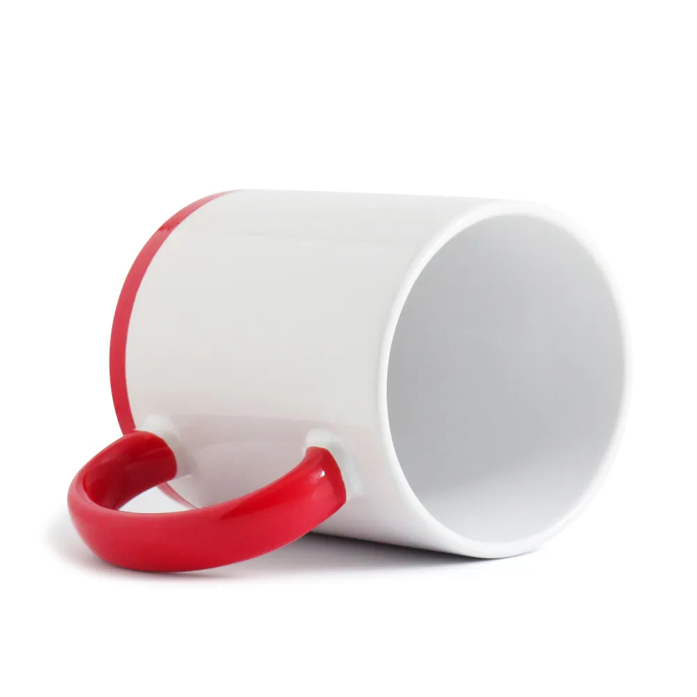 Caneca de Cerâmica Branca 325ml com Alça e Base Vermelha para Sublimação