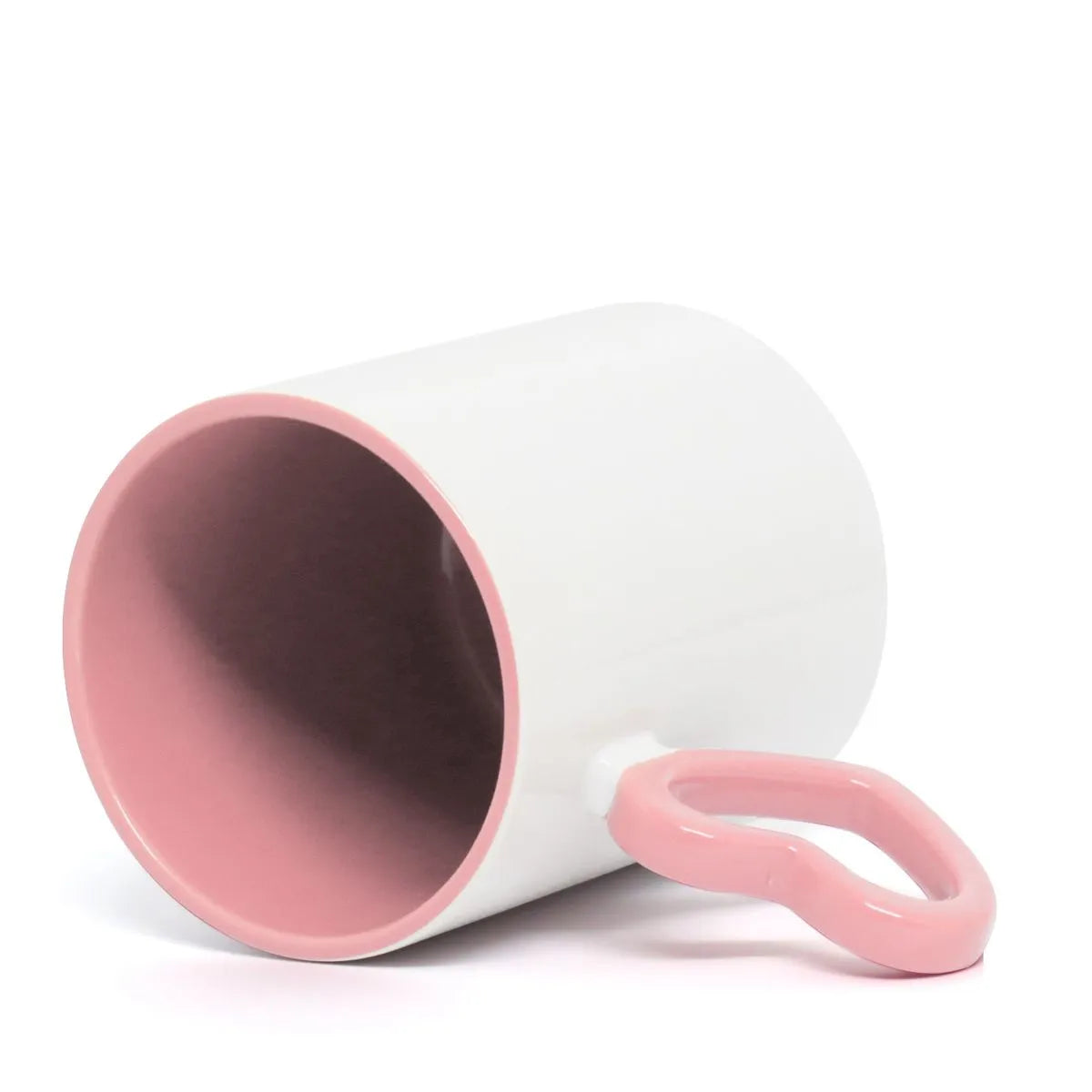 Caneca de Cerâmica 325ml Branca com Interior Rosa e Alça Coração para Sublimação