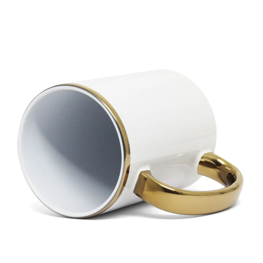 Caneca Branca Imperial de Cerâmica para Sublimação Alça e Borda Dourada - 440ml para Personalização