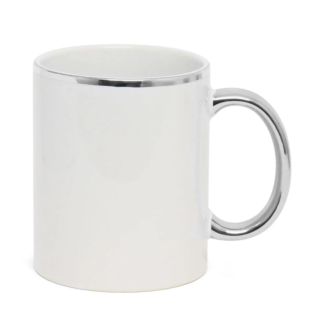 Caneca de Cerâmica Branca 325ml com Alça e Borda Prata para Sublimação