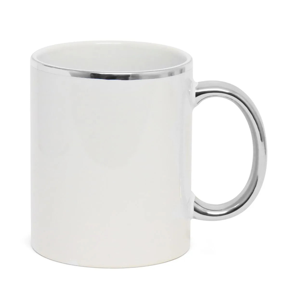 Caneca de Cerâmica Branca 325ml com Alça e Borda Prata para Sublimação