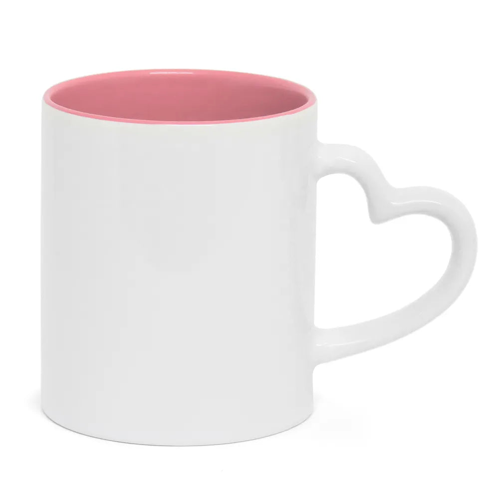 Caneca de Cerâmica Branca 325ml com Alça Coração Rosa para Sublimação