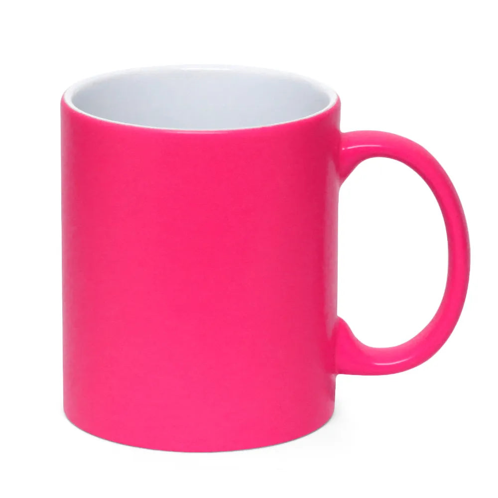 Caneca de Cerâmica Fluorescente Rosa 325ml para Sublimação