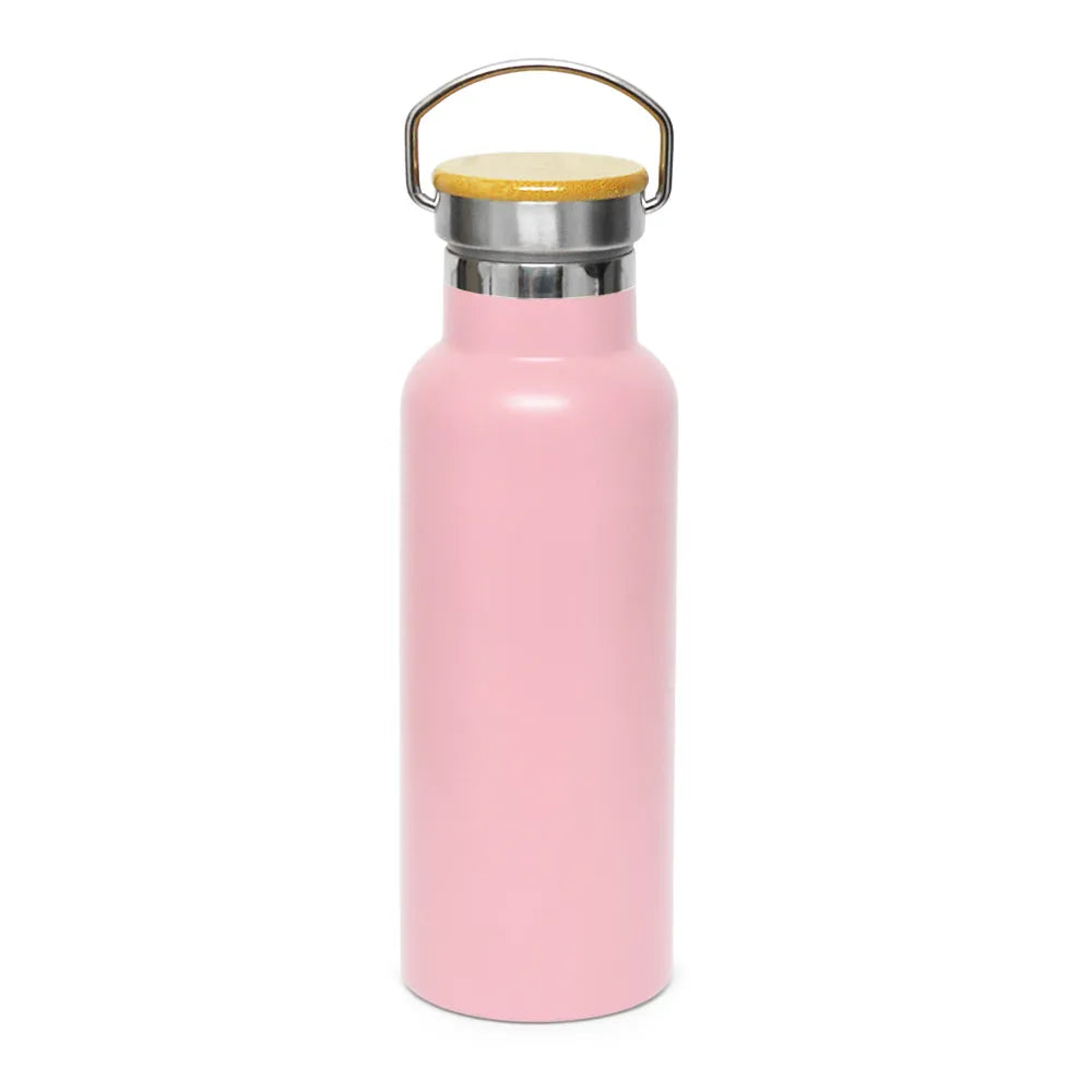 Garrafa Térmica Inox 500ml Rosa Claro com Tampa de Bambu para Sublimação