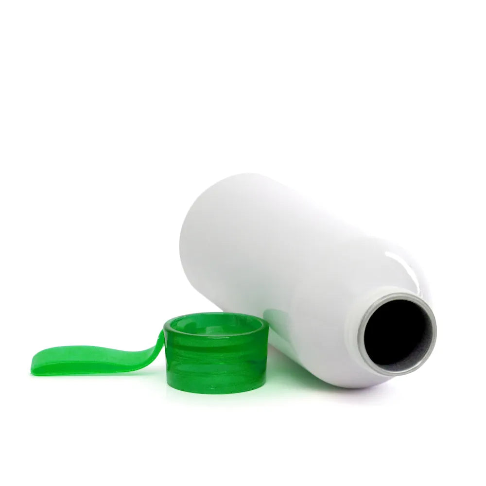 White 650ml Aluminum Sports Bottle with Dark Green Lid for Sublimation