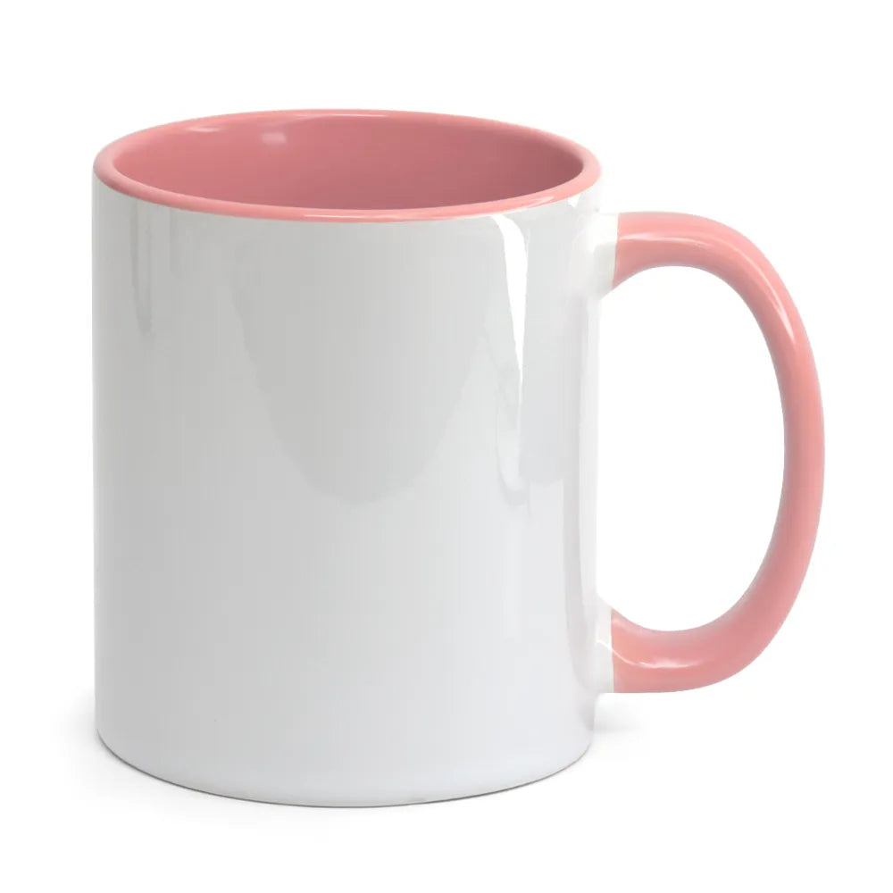 Caneca de Cerâmica Branca 325ml com Interior e Alça Rosa para Sublimação