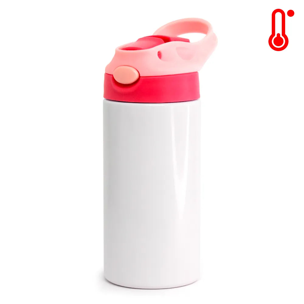 Garrafa Inox Sport Pop 350ml Branca com Tampa Vermelha e Rosa