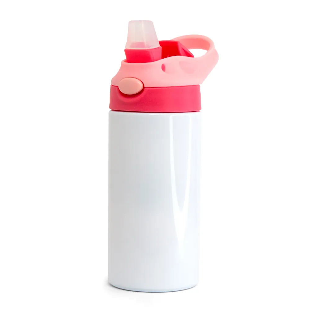Garrafa Inox Sport Pop 350ml Branca com Tampa Vermelha e Rosa