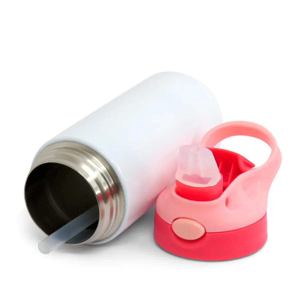 Garrafa Inox Sport Pop 350ml Branca com Tampa Vermelha e Rosa