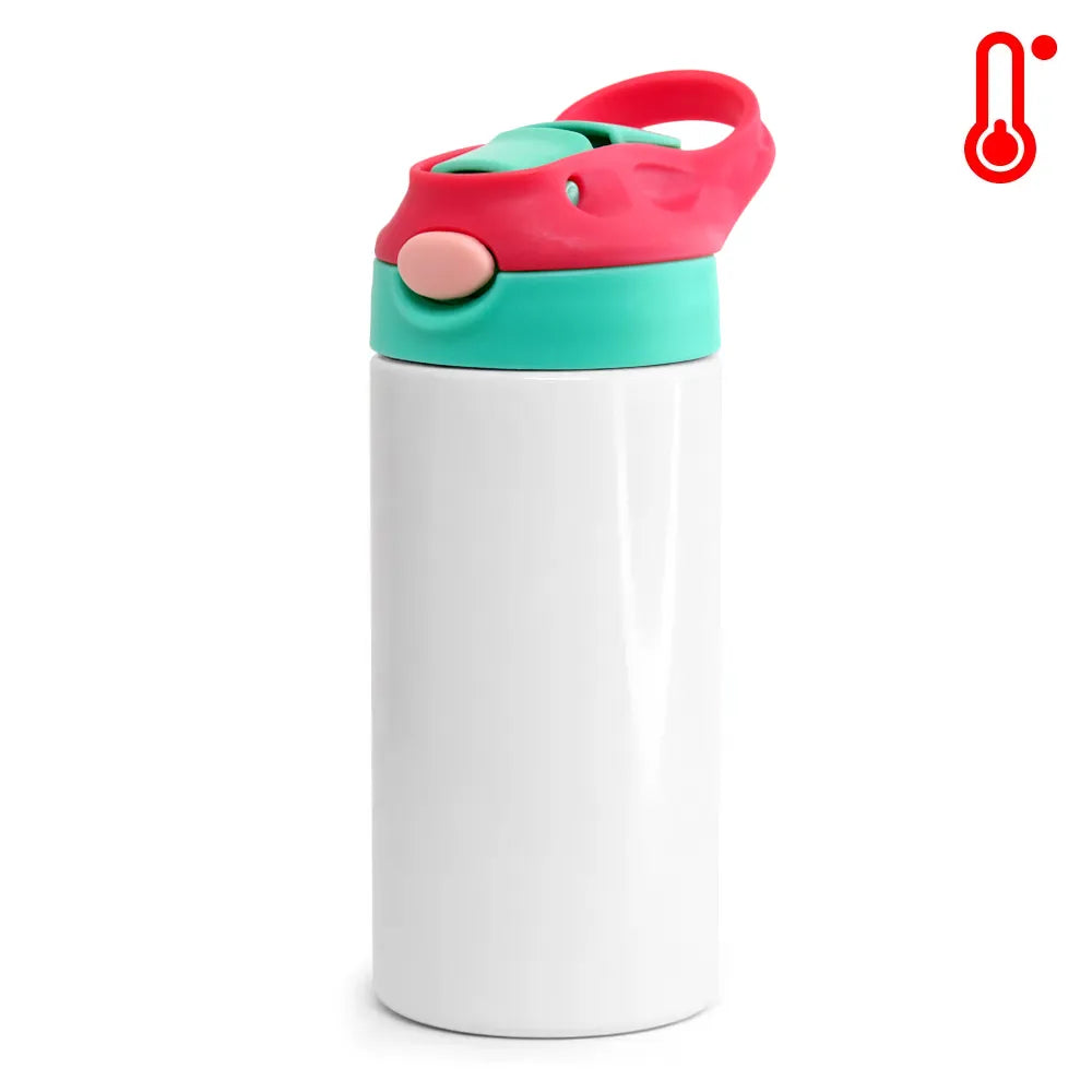 Garrafa Inox Sport Pop 350ml Branca com Tampa Verde e Vermelha