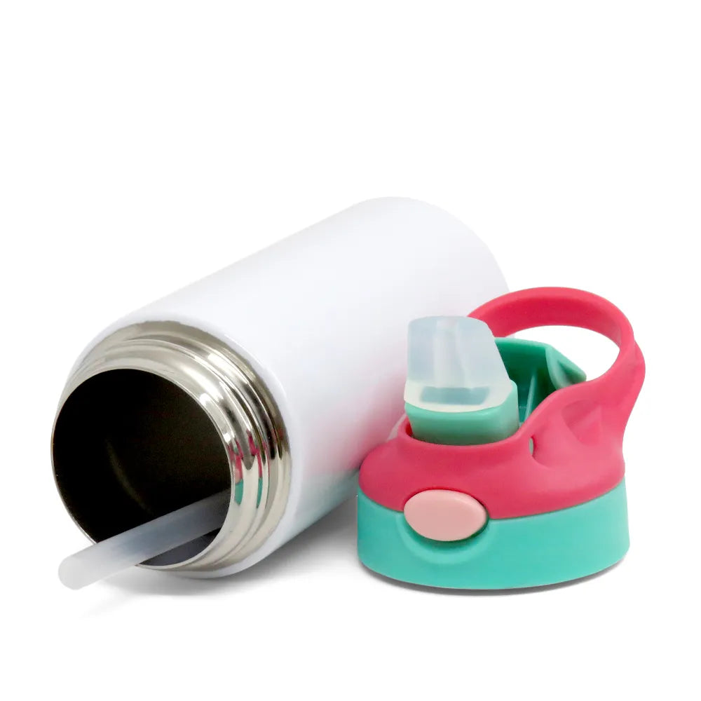 Garrafa Inox Sport Pop 350ml Branca com Tampa Verde e Vermelha