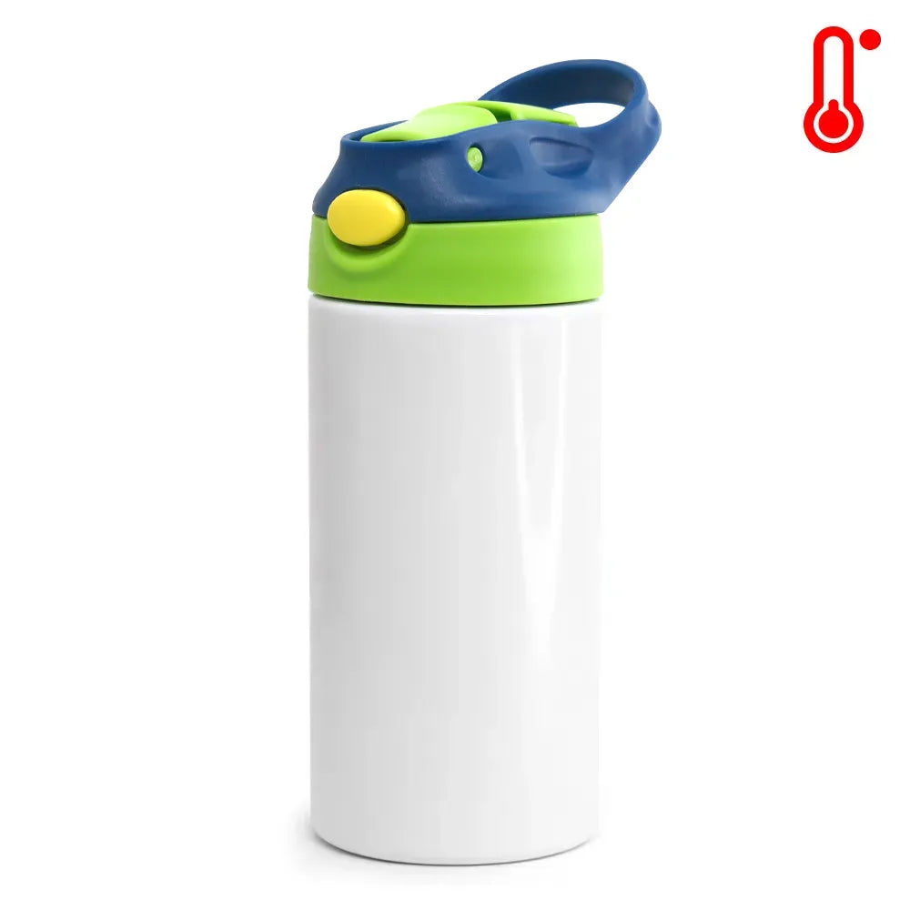 Garrafa Inox Sport Pop 350ml Branca com Tampa Verde e Azul Escuro
