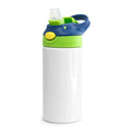 Garrafa Inox Sport Pop 350ml Branca com Tampa Verde e Azul Escuro