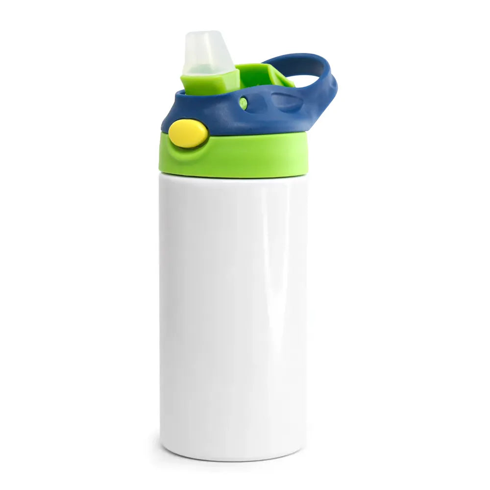 Garrafa Inox Sport Pop 350ml Branca com Tampa Verde e Azul Escuro