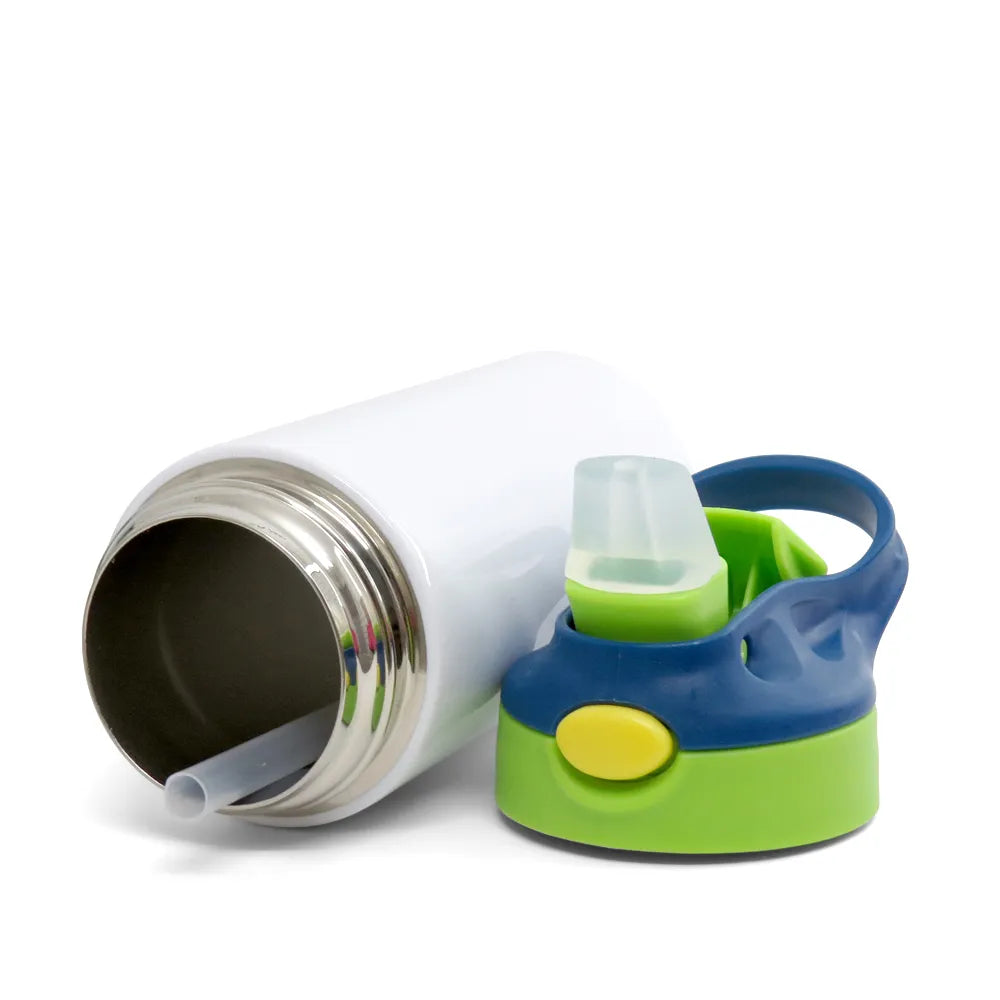 Garrafa Alumínio Sport Pop 600ml Branca com Tampa Verde e Azul Escuro