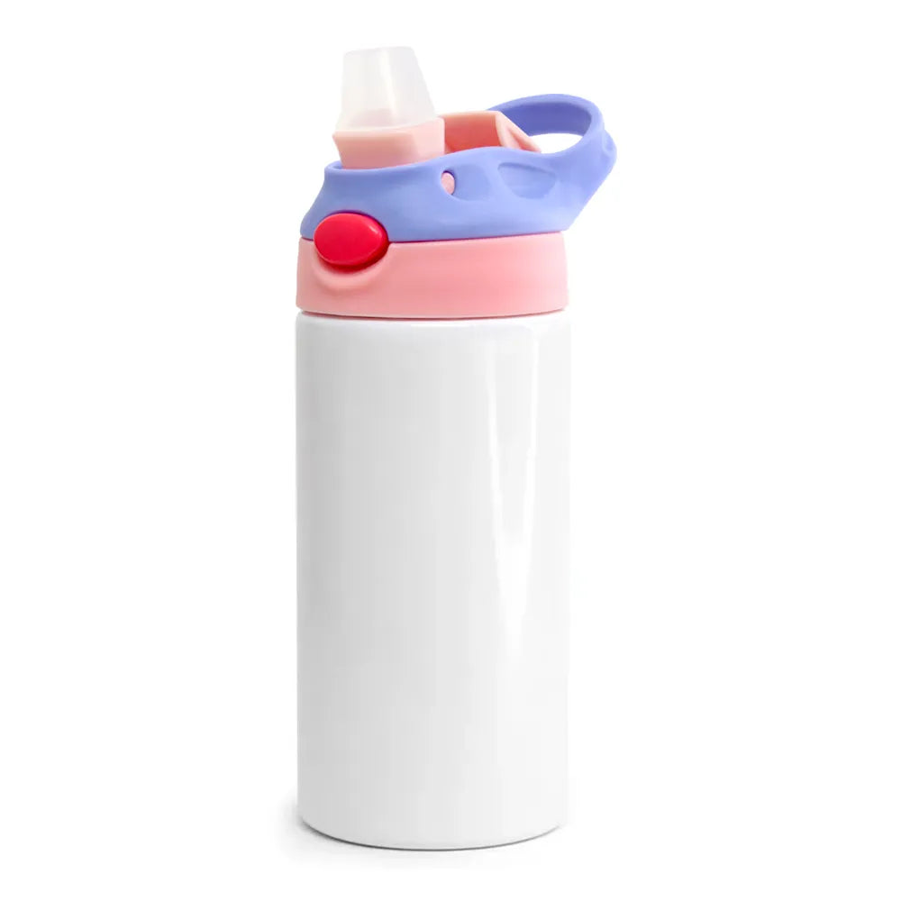 Garrafa Inox Sport Pop 350ml Branca com Tampa Rosa e Lilás