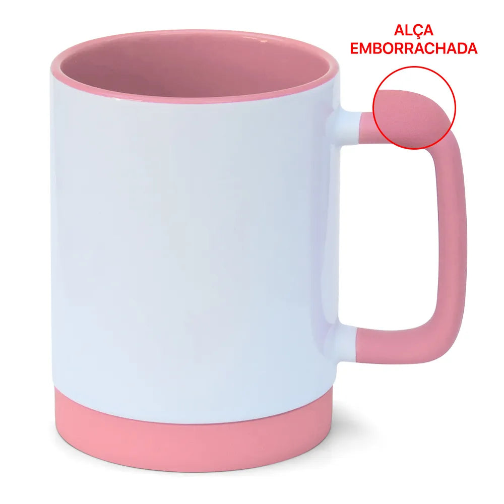 Caneca de Cerâmica Branca 325ml com Alça Soft e Base Silicone para Sublimação