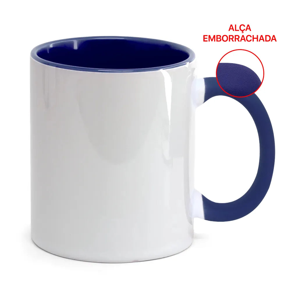 Caneca de Cerâmica 325ml Branca com Alça Soft e Interior Azul para Sublimação