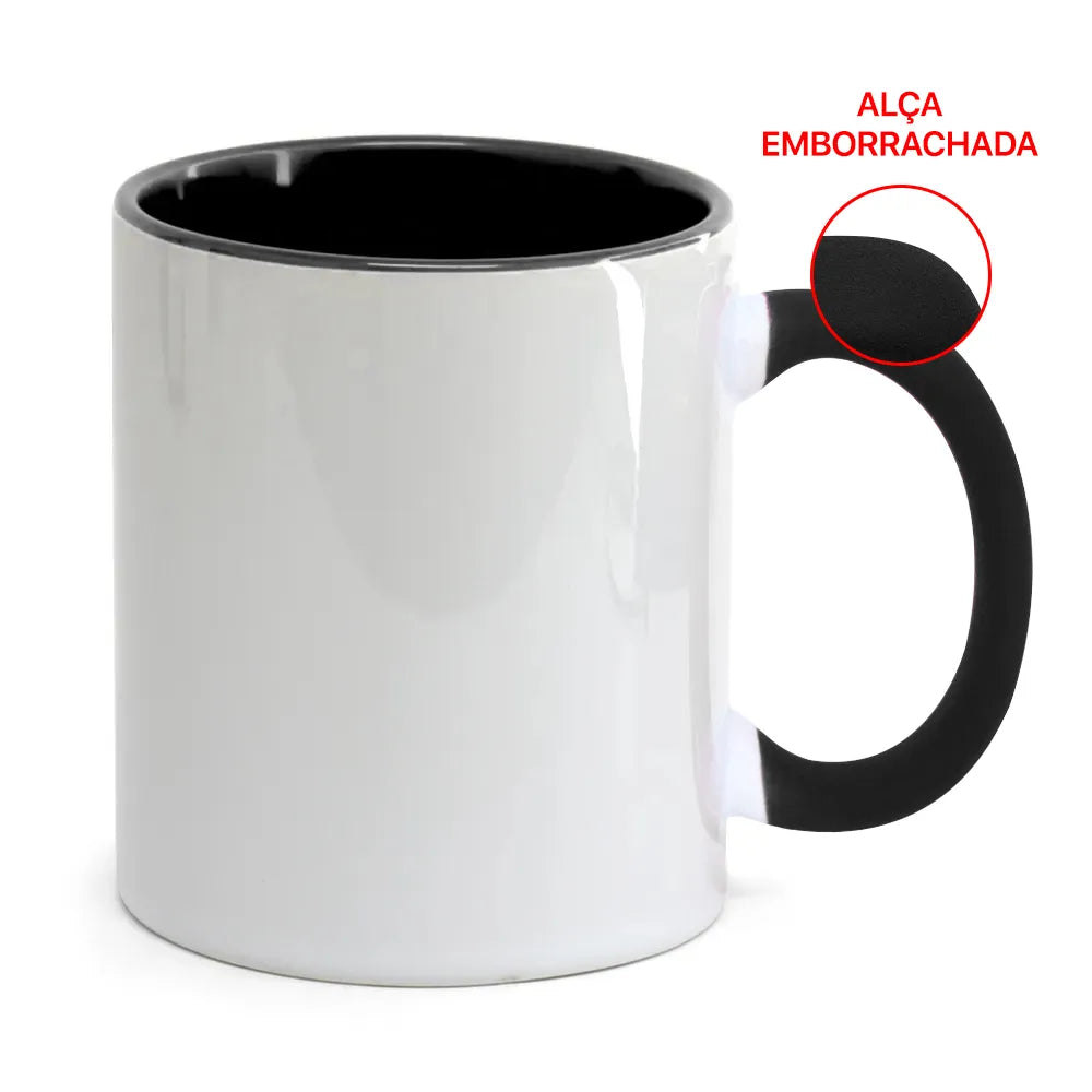 Caneca de Cerâmica 325ml com Alça Soft Preta para Sublimação