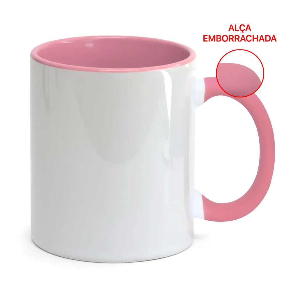 Caneca de Cerâmica 325ml Branca com Alça Soft e Interior Rosa para Sublimação