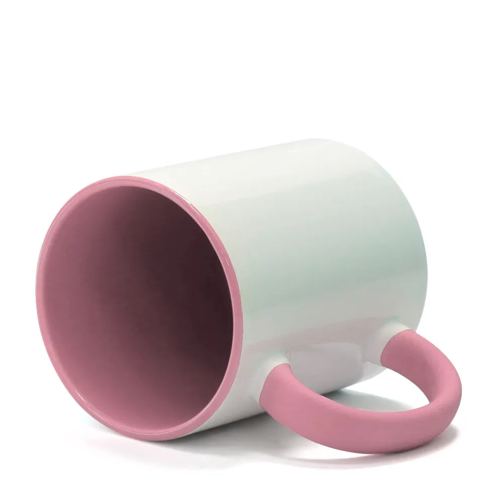 Caneca de Cerâmica 325ml Branca com Alça Soft e Interior Rosa para Sublimação