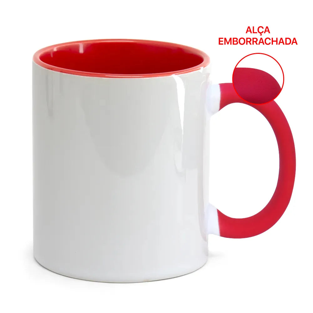 Caneca de Cerâmica 325ml Branca com Alça Soft e Interior Vermelho para Sublimação