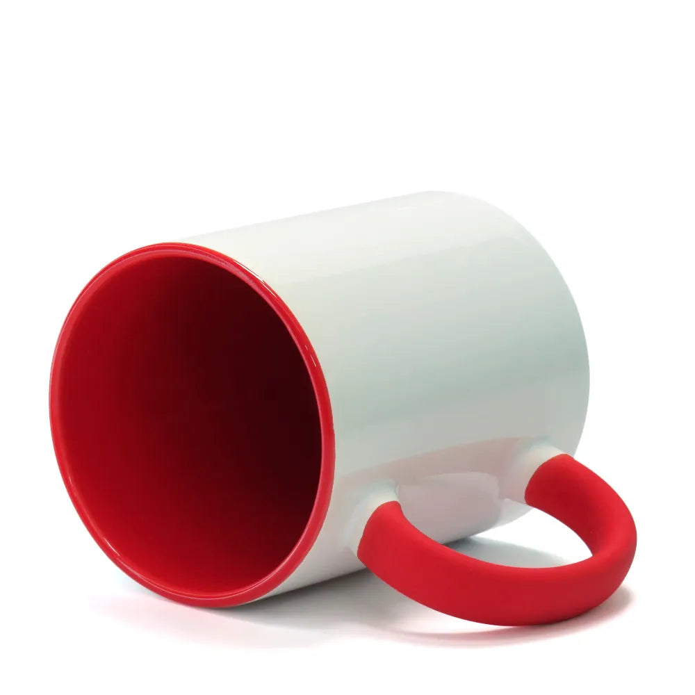 Caneca de Cerâmica 325ml Branca com Alça Soft e Interior Vermelho para Sublimação