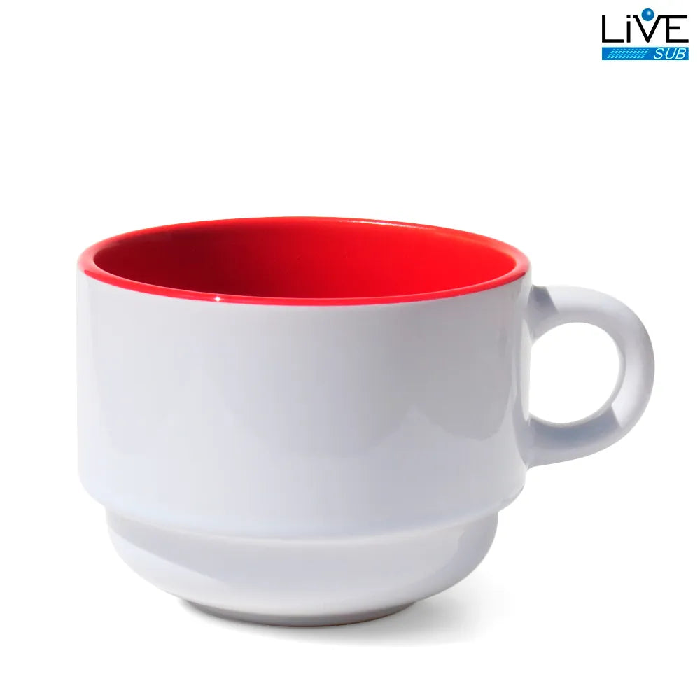Xícara de Cerâmica 150ml Branca com Interior Vermelho para Sublimação