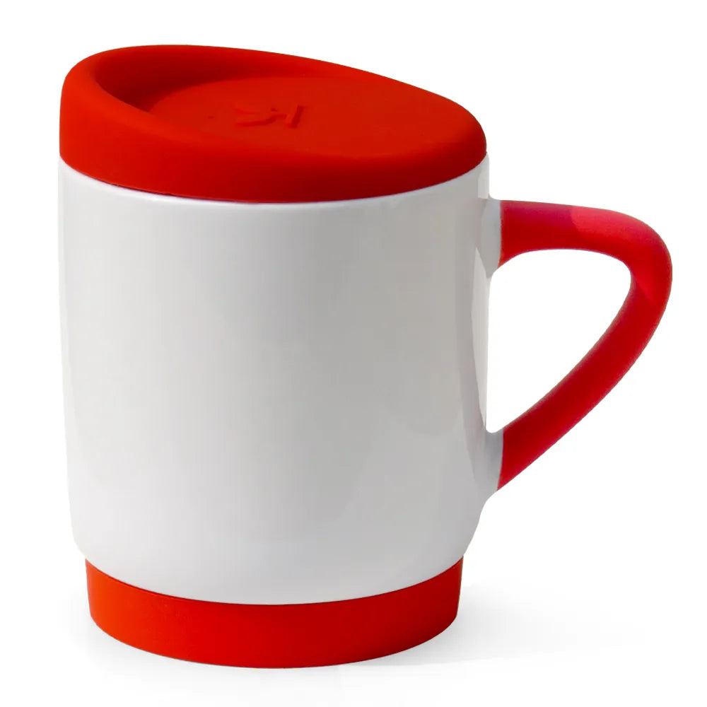 Red 400ml Ceramic Mug with Lid and Soft Handle for Sublimation