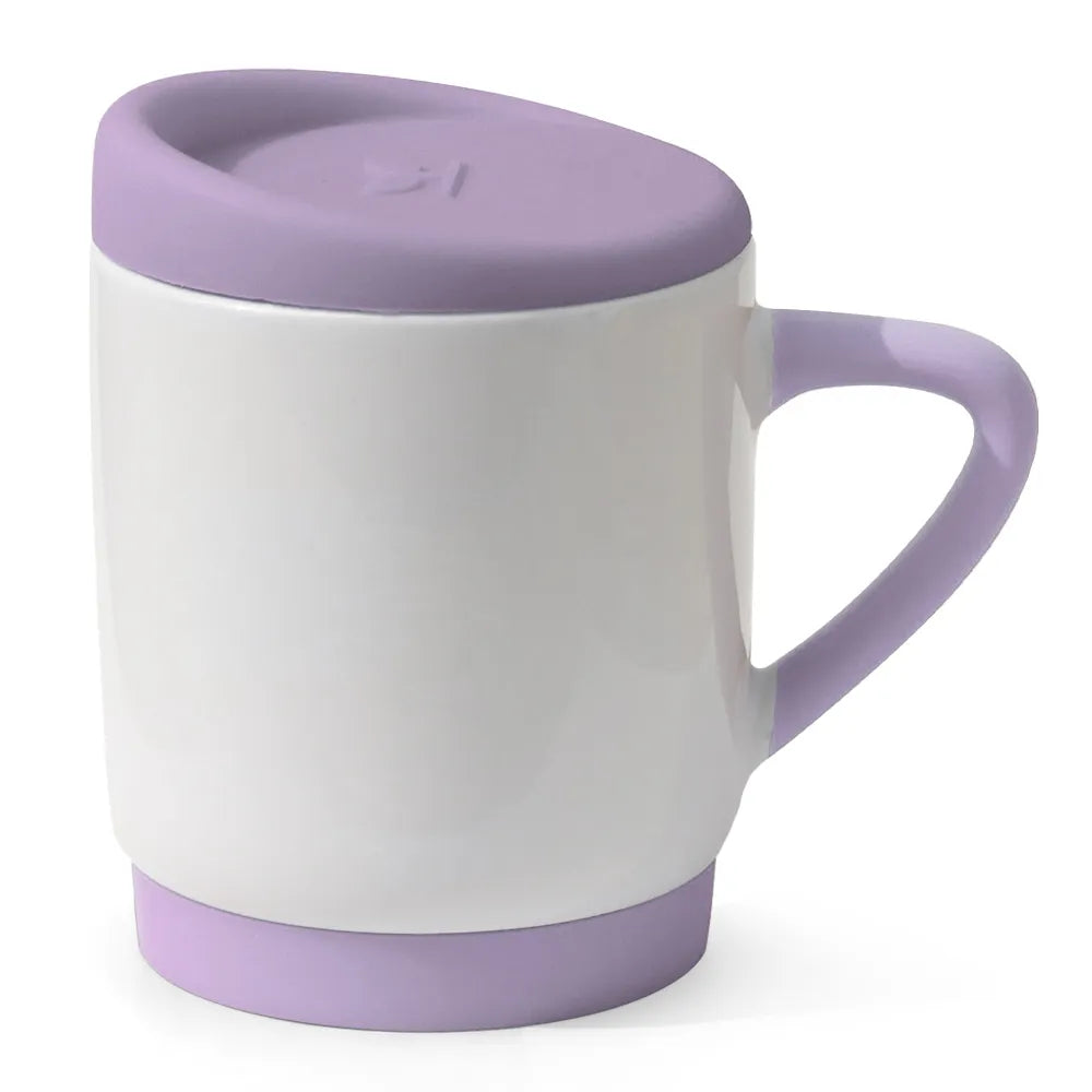 400ml White Ceramic Mug with Lid and Soft Lilac Handle for Sublimation
